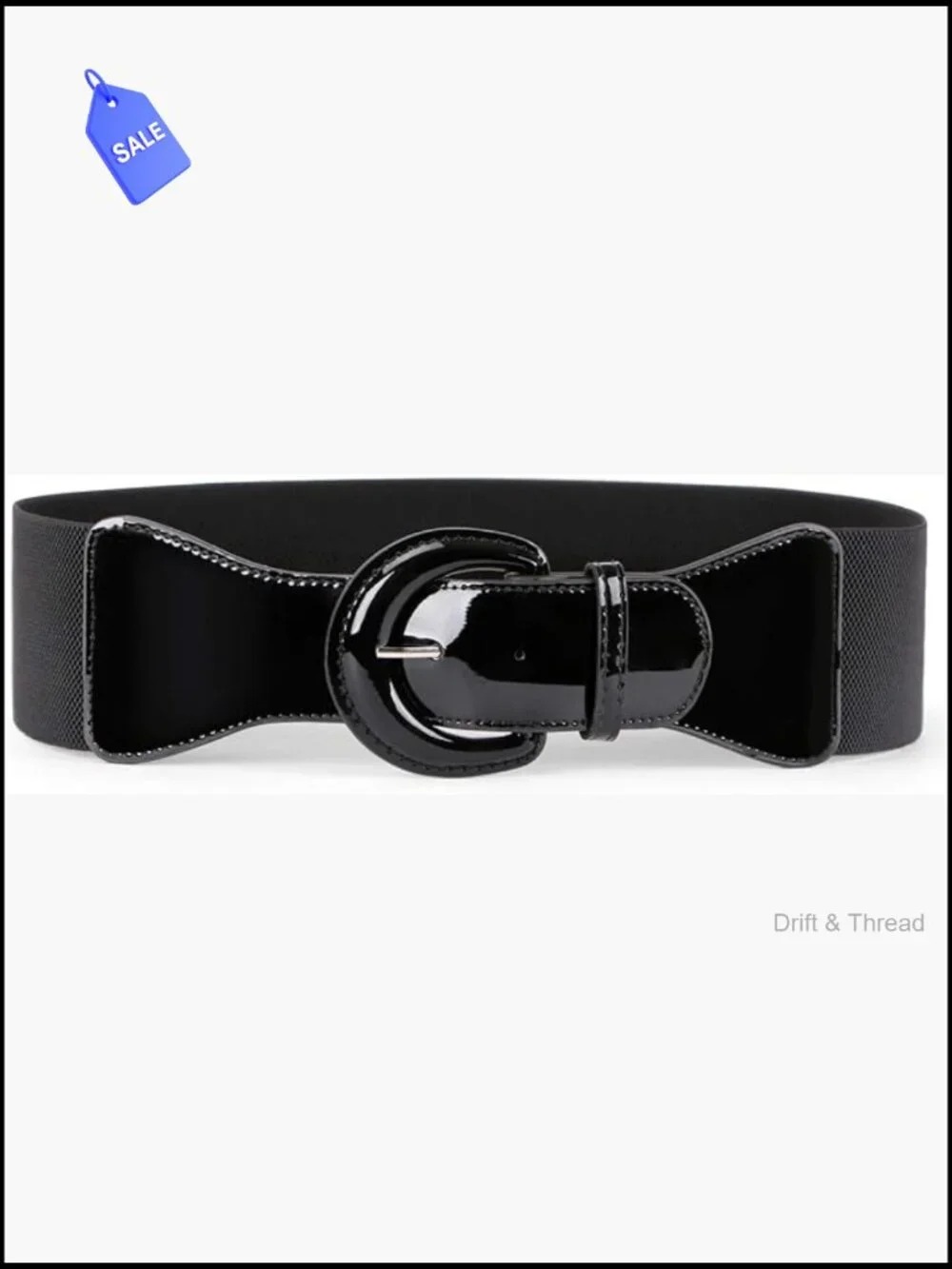 Wide Elastic Stretch Belt Vintage Chunky Buckle Patent Leather Waist Belt for